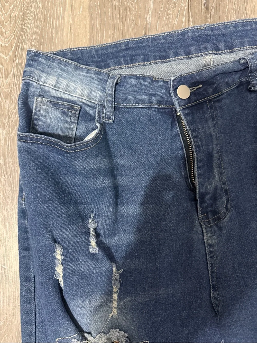 Dark Blue Distressed Boyfriend Jeans with Leopard Patch Accents size 1X